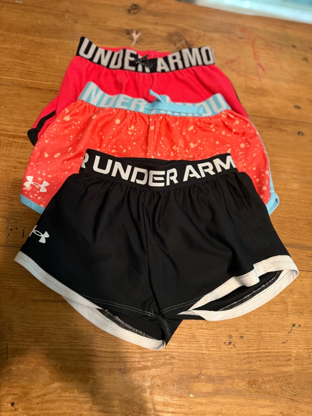 Under Armour Girls' Athletic Shorts Trio - Black, Coral, Pink